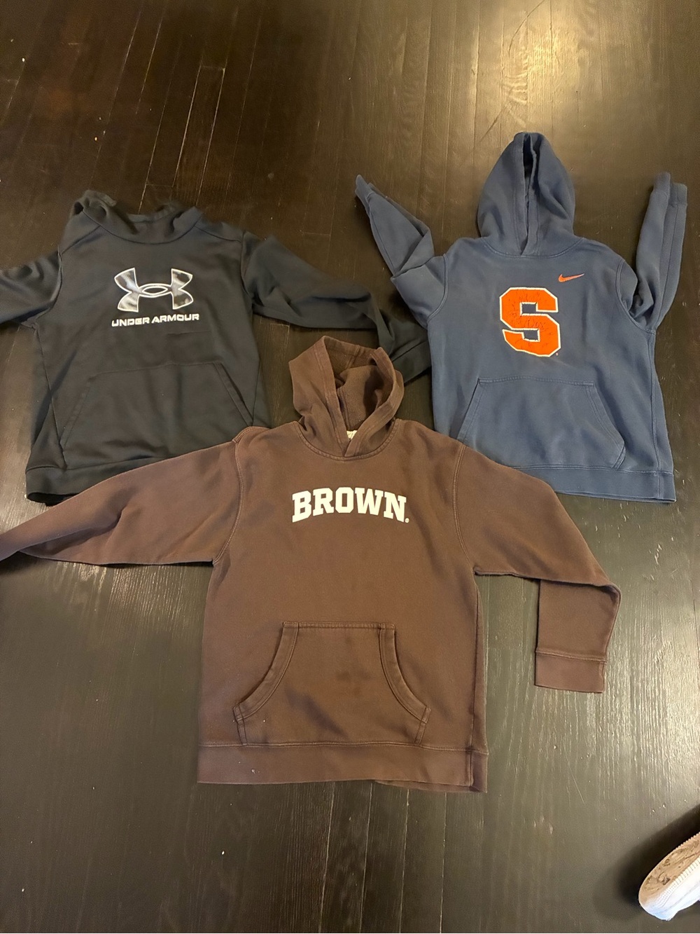 10 each!
Youth sweatshirts - under armour youth L, brown and Syracuse youth L
